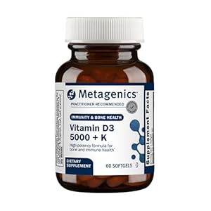 Metagenics Vitamin D3 and Vitamin K2 5,000 IU with MK-7- Vitamin D3 with K2 for Immune Support, Bone & Heart Health-Non-GMO, Gluten-Free-60 Softgels