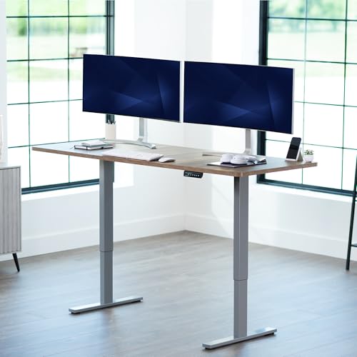Image of VIVO Rustic Vintage Brown 71 x 30 in Standing Desk, DESK-KIT-1G7P | Electric, Holds 220 lbs, Sit Stand, Height Adjustable, Extra Deep Table Top, Memory Presets, 1B Series, Gray Frame