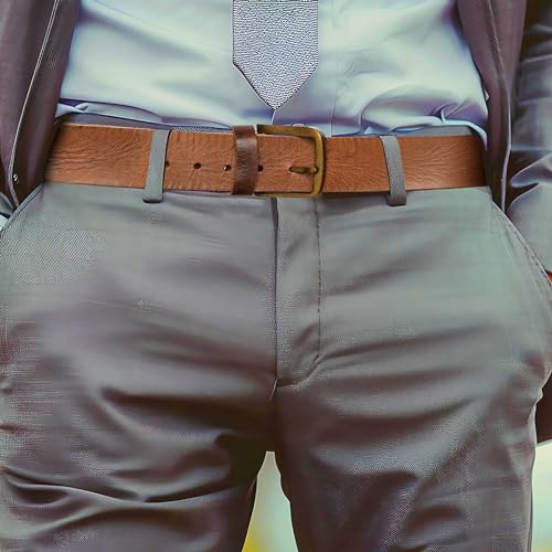 Men's Double Row Stitch Full Grain Leather Belt, Western Style, Cowboy Casual Accessory, Handmade, Large, Brown4