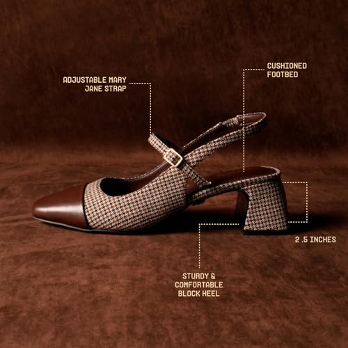 Image of Theater Women Twiggy Mary Jane Block Heel Sandals with Square Toe and Adjustable Buckle Slingback | Cushioned Comfort for Office & Formal Wear