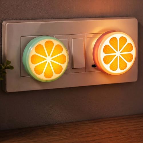Image of Ascension Pack of 2 LED Orange Slice Night Lamp with Switch Plug-in Wall Night Light Warm Soft Glow Decorative Light for Bedroom, Hallway Kids Room Kids Birthday Party Return Gifts Item (Random Color)