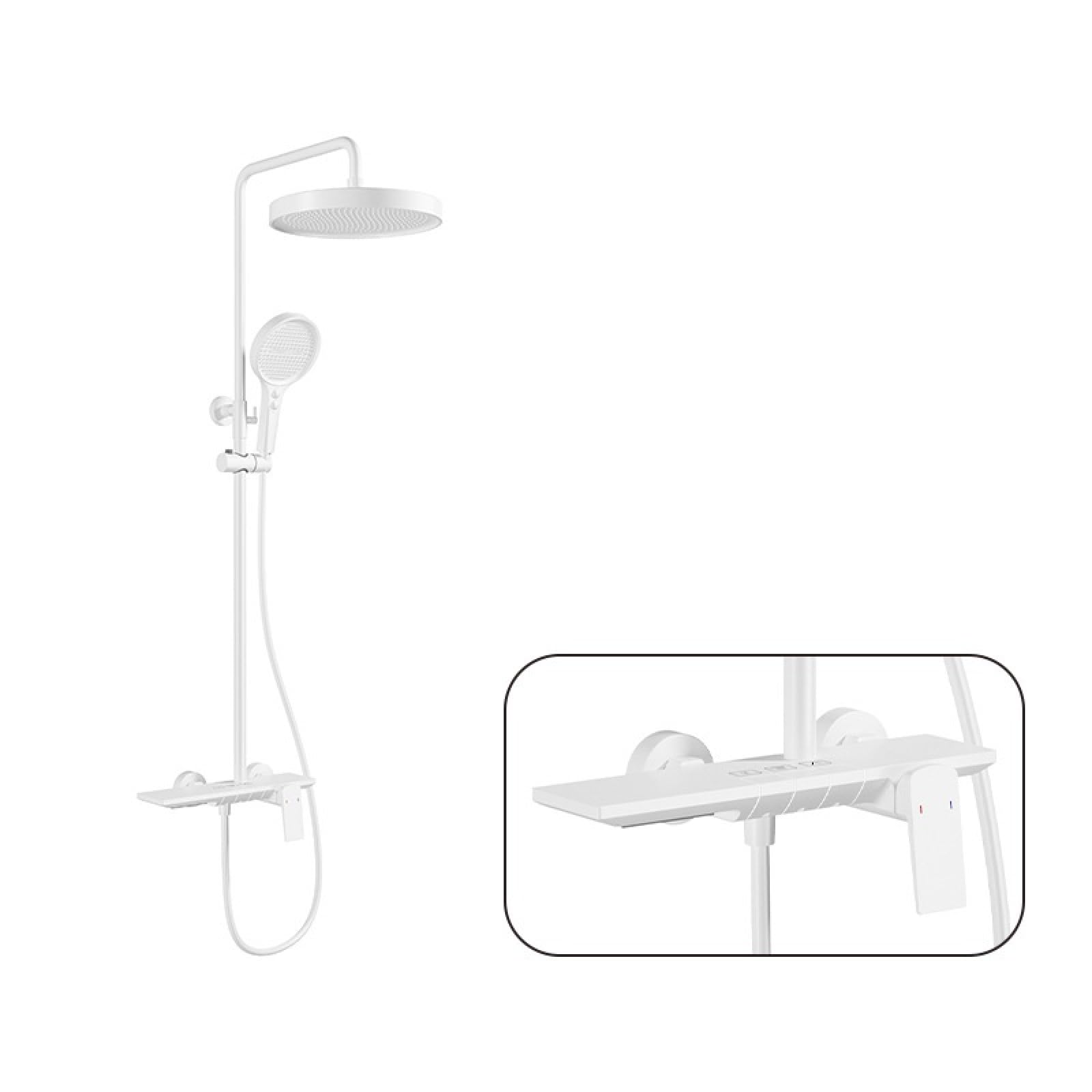 Fanjubei Third Function: Mute All-Copper Piano Button Hot And Cold Water Booster Shower Set, Three-Function Matte White