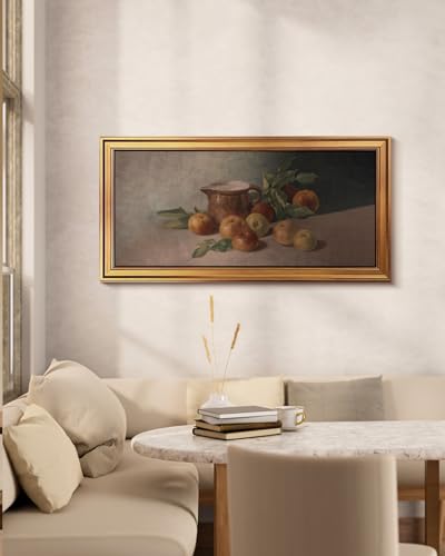Image of HUARCEY Gold Framed Vintage Wall Art for Living Room Harvest Apples Still Life Oil Painting Large Cottagecore Room Decor Picture Canvas Print Farmhouse Fruit Wall Decor Bedroom Kitchen Bathroom 20x40