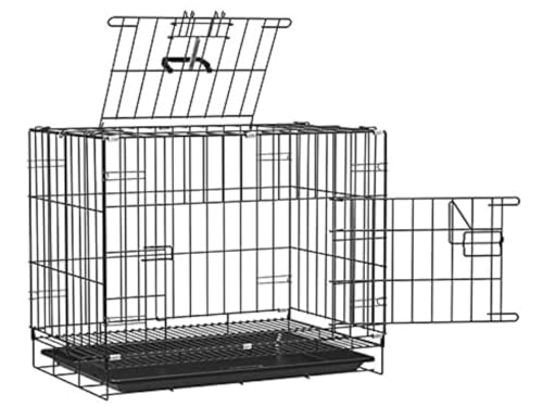 Dog Trust 30 Inch Double Door Folding Black Metal cage with Removable Tray and paw Protector for Dogs, Cats and Rabbits
