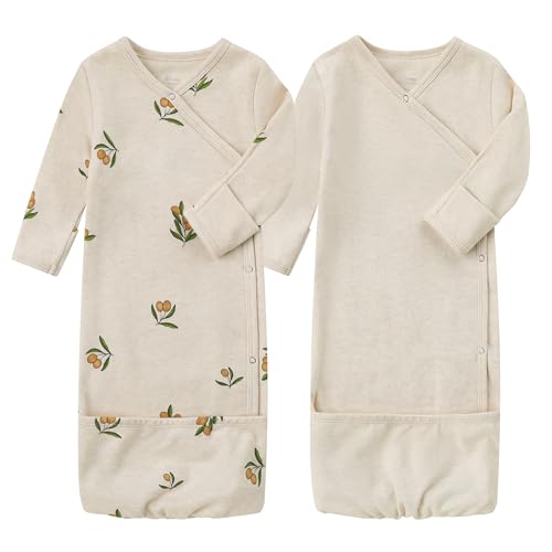 Image of O2 BABY 100% Organic Cotton Kimono Gown with Mittens & Fold-Over Pouch
