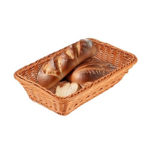 Canasta de Pan Tejida de Ratán de Imitación Rectangular Canasta de Almacenamiento de Frutas de Pan de Alimentos Cestas de Servicio de Alimentos de Mesa Bandejas para Sala de Estar Familiar(S)