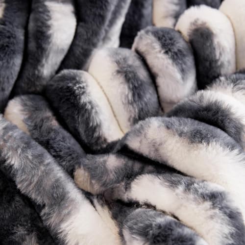 Image of HOMETHREADS 600GSM Thick & Soft Rabbit Fur Plush Sofa Cover-Luxurious Cozy Slipcover, Washable & Pet-Friendly, Anti-Scratch Protector for Sofas (Faux Linning White Black, 3 Seater | 180x70cm)