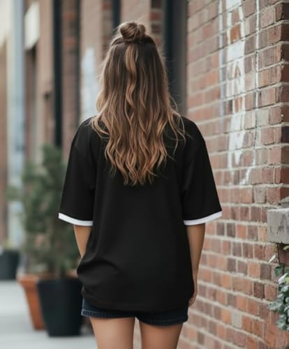 Image of TQH Tshirt for Women | Oversized Tshirt for Woman | Tops for Women Western | Women's Tops | Woman Tee Loose Fit Drop Shoulder Printed T-Shirt for Casual Summer College Travel