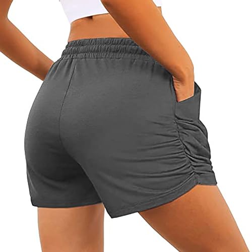 Summer Fashion Athletic Shorts 5 Inch Pleated Soild Color Casual Shorts Stretchy Waist Workout Running Beach Shorts4
