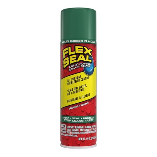 Image of Flex Seal, 14 oz, Green, Stop Leaks Instantly, Waterproof Rubber Spray On Sealant Coating, Perfect for Gutters, Wood, RV, Campers, Roof Repair, Skylights, Windows, and More