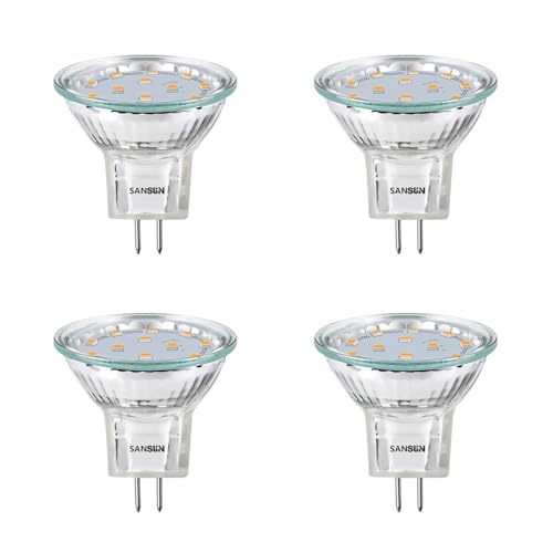 SANSUN LED-Leuchtmittel, 3W MR11, 12V 20W Halogen-Ersatz, GU4, Bi-Pin-Sockel, weiches Weiß, 3000K, nicht dimmbar, 4 Stück