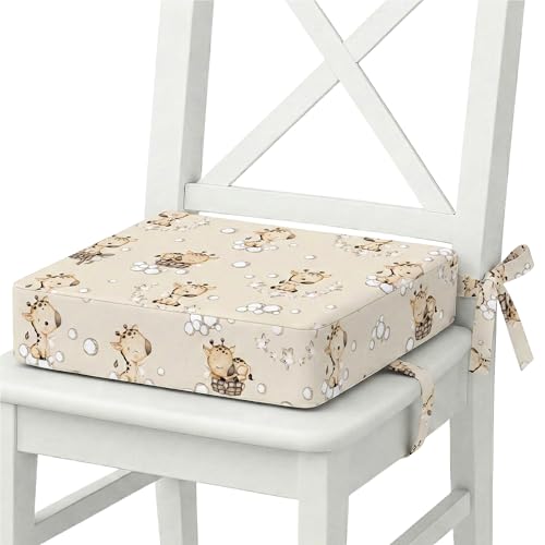 Rehausseur chaise enfant 32x32x8 cm - Coussin réhausseurs chaises haute pour enfants voyage e maison Réhausseur en mousse avec taie d'oreiller lavable Girafes