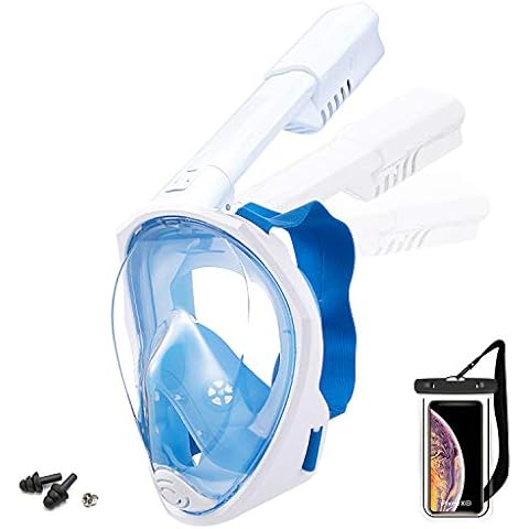 Foldable Snorkel mask , 180-degree Panoramic View, Waterproof and Anti-Fog, with Camera Stand, Blue White L/XL Cover