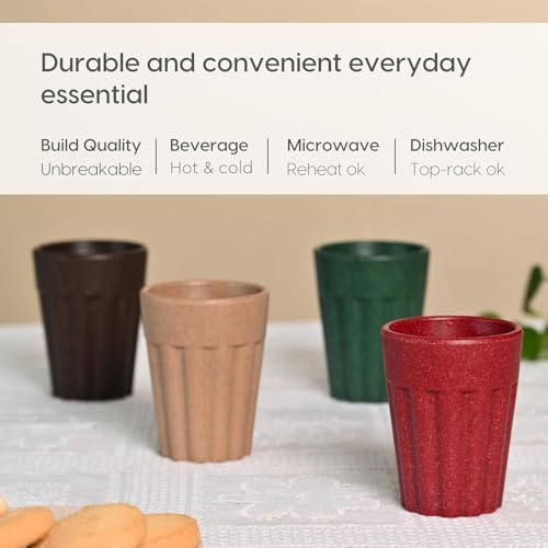 Image of Set of 6 Eco-Friendly Cutting Chai Cups | 100ml Reusable Coffee & Tea Cups | Rice Husk & Bamboo Fiber | Microwave & Dishwasher Safe | Hot & Cold Beverages (Multi Color)