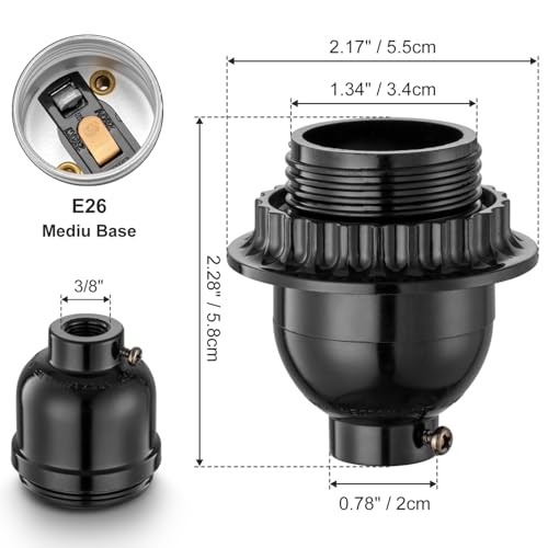 Keyless Socket Replacement with Shade Ring, E26 Pendant Light Socket, Medium Base, Bulb Holder for Table & Floor Lamps, Hanging Socket, Black, UL Listed, 1-Pack by SIXZOONM - Used condition - Image 3