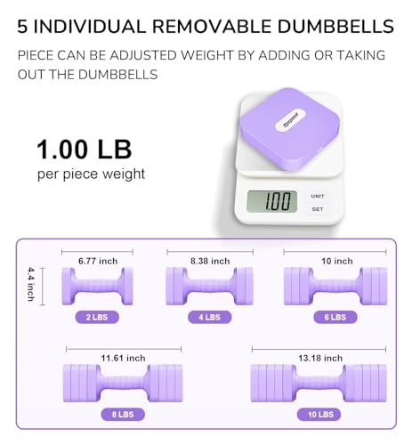 Image of 5-in-1 Adjustable Dumbbell Set for Women Men 10 lb Each | Dumbbells Set of 2, Free Weight Set at Home Gym, Locking /TPU Soft Handle Strength Training Weight Loss