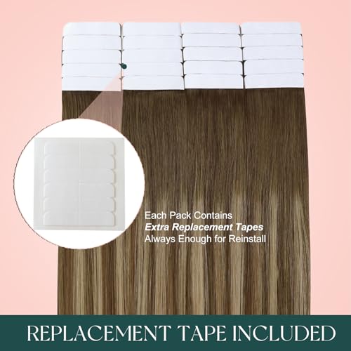Image of Easyouth 24In Tape Extensions Human Hair Balayage Tape Hair Extensions Real Human Hair Brown Ombre Caramel Blonde with Brown Tape on Human Hair Extension Simple to Put in 50g 20pcs