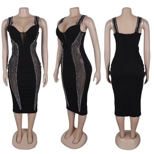 Image of PORRCEY Women's Sexy Elegant Rhinestone Bodycon Dress Hot Drilling Clubwear