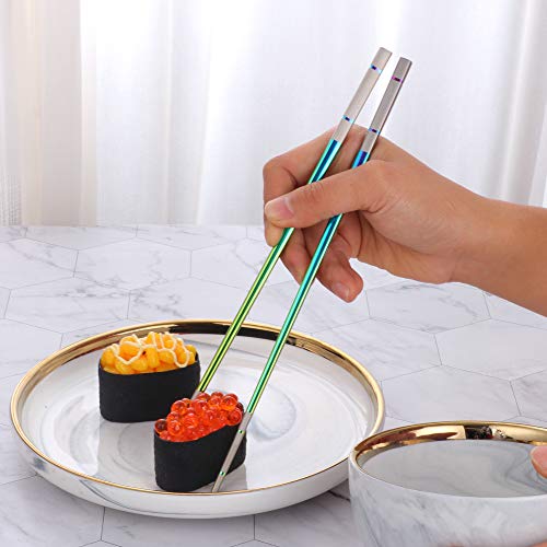 Buyer Star 5-pair Stainless Steel Chopsticks Metal Reusable Rainbow Featured Chopsticks Chinese Square Chopsticks