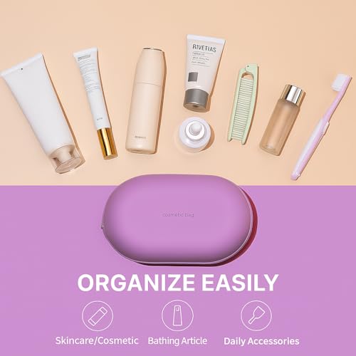 Image of 1Pcs Silicone Makeup Bag, Makeup Brush, Lipstick, and Cosmetic Item Carry Pouch, Travel Portable Makeup Brush Bag, Waterproof Travel Toiletry Bag with Zipper Closer, Silicone Travel Pouch