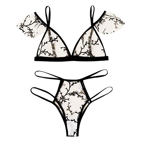 Nuisette sexy en dentelle transparente avec ficelle assortie pour femme