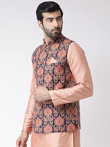Image of Kisah Men's Silk Blend Printed Nehru Jacket Regular Fit | Designer Ethnic Layering | Wedding & Occasion Wear