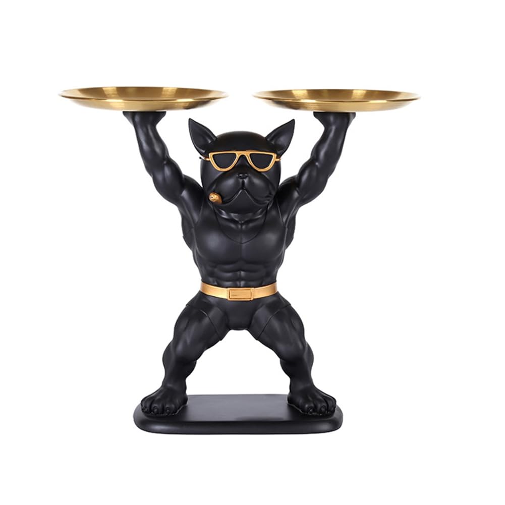 Estatua de bulldog organizador de llaves con bandeja de resina estable para el recibidor