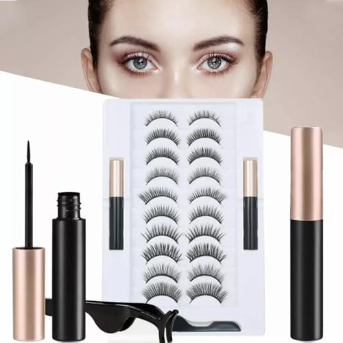 Ojos, Wireless Pestañas Postizas Magneticas de 10 Pares, Kit de Pestañas Naturales 3D en Varios Estilos, con 2 Lápices Delineadores Magnéticos y Pinzas, Pestañas Postizas...