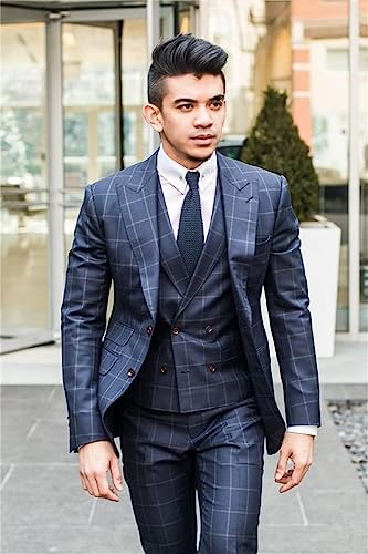 Mens Plaid Suit 3 Piece Slim Fit Suit Formal Wedding Prom Dress Suit Casual Tuxedo Suits for Men2