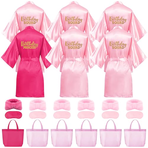 TESIN 24 Pcs Spa Party Supplies Includes 6 Spa Party Robes 6 Eye Masks 6 Tote Bags 6 Headbands - Rose red Birthday (Tag Size 12)