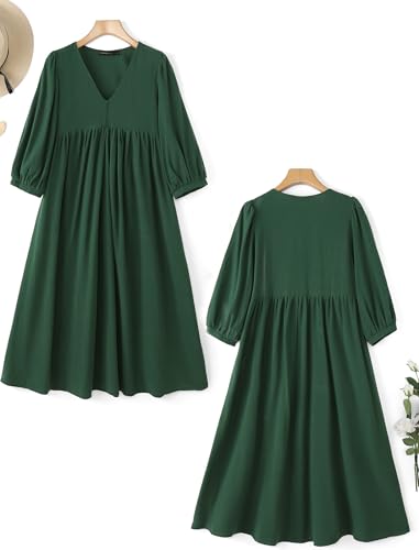 Image of Celmia Autumn Solid Loose Long Maxi Dress Cotton Caftan