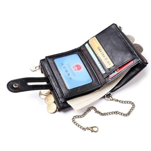 Mens Wallet with Chain PU Faux Leather Bifold Wallet for Men Double Zipper Coin Pocket Purse Double Anti-Theft (Gift Box3