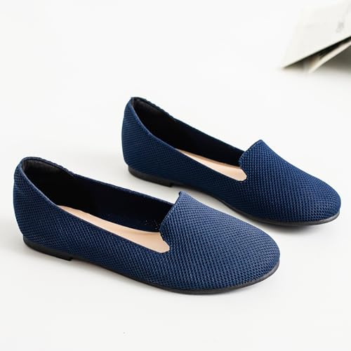 Image of Ataiwee Women's Wide Width Flat Shoes, Fashion Comfortable Plus Size Cute Round Toe Slip on Loafer Shoes.