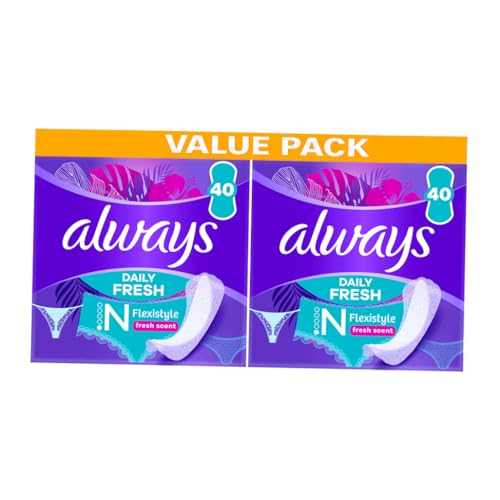 Always Daily Fresh Slim Flexistyle Slipeinlagen – 80 Einlagen (2 Packungen mit je 40 Stück) atmungsaktiv, flexibel, bequem, täglicher Schutz, schlankes Design, passend für alle Unterwäsche-Stile