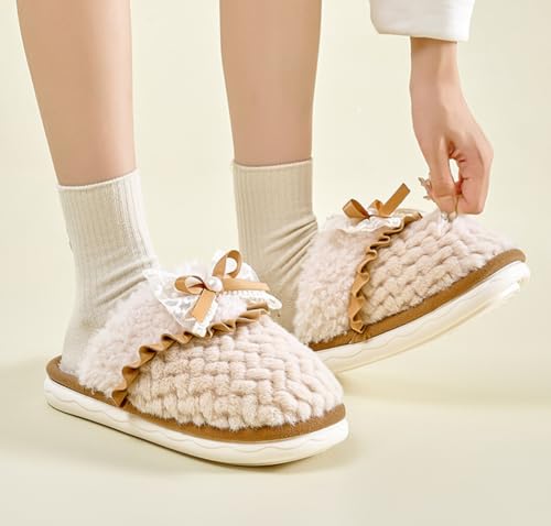 Slippers for Women Comfortable Warm House Slippers with Anti-Skid Rubber Sole Bow Stylish Slip on Indoor and Outdoor Shoes3