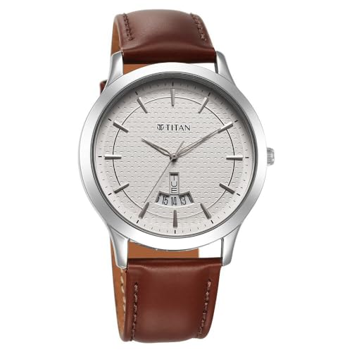 Titan Karishma Quartz Analog with Day & Date Silver Dial Brown Leather Strap Watch for Men - NT1825SL15 - Image 6
