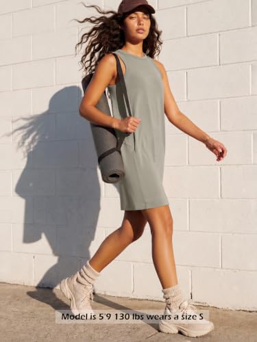 Image of ODODOS Modal Soft Loose Tank Dress for Women Casual Sleeveless Sundress with Kangaroo Pocket Summer Dress