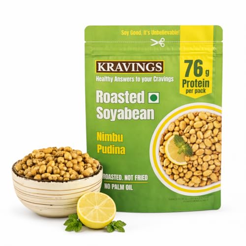 Image of Kravings Roasted Soyabean Protein Snack| Nimbu Pudina Flavour| | 38g Protein per 100g | High Protein, Roasted Not Fried | Crunchy & Tasty Healthy Snack | No Palm Oil, Zero Trans Fat, 200g