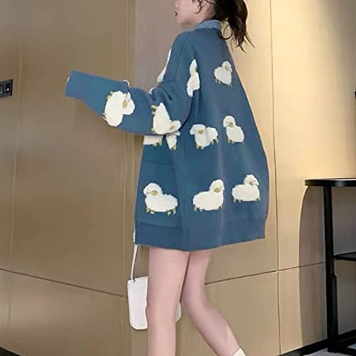 Image of FindThy Women's Kawaii Knitted Cardigan Long Sleeve Button Up Sheep Print Cute Sweater Cardigans