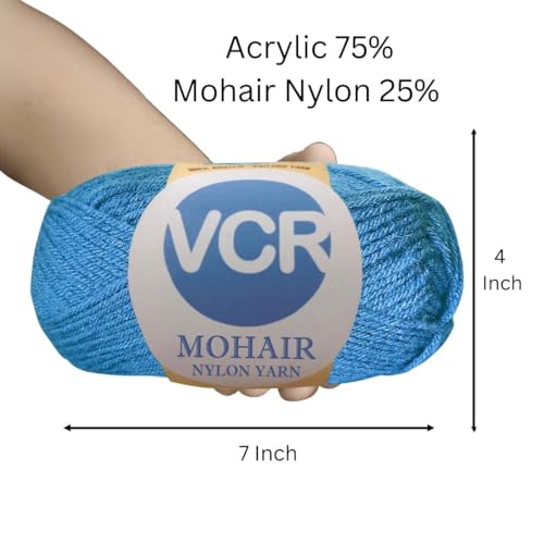 Image of VCR Mohair Nylon Ink Blue Yarn, 100 Grams Hank, 196 Meters Length, Acrylic 75%, Mohair Nylon 25%, Pack of 1 Yarn, Soft Crosia Threads, Suitable for Winter Garments.