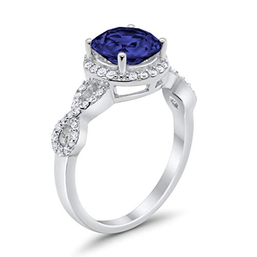 Blue Apple Co. Art Deco Halo Infinity Engagement Wedding Ring Round Cubic Zirconia Solid 925 Sterling Silver2