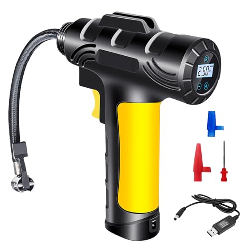 ProChosen Cordless Tyre Inflator Air Compressor, 150PSI & 6000mAh Rechargeable Car Tyre Inflator Car Tyre Pump, Electric Bike Pump Air Pump Digital Display Portable Car Pumps for Tyres with LED Light