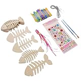 MOKKHNB 木製風鈴キット 魚骨デザイン ハンギングオーナメント 向け塗装用 木片 風鈴管付き 手作り飾り 音色を楽しむインテリア装飾