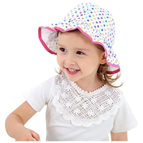 Girls Foldable Cotton Sun Hat with Dots Cover