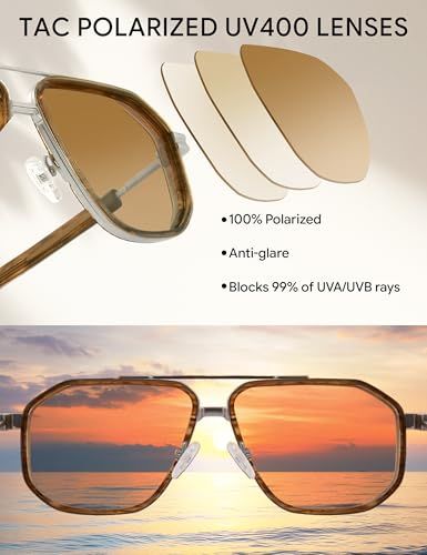 Image of BIRCEN Men's Polarized Aviator Sunglasses: Acetate Luxury Trendy Sun Glasses Anti-Glare UV Protection for Driving & Travel
