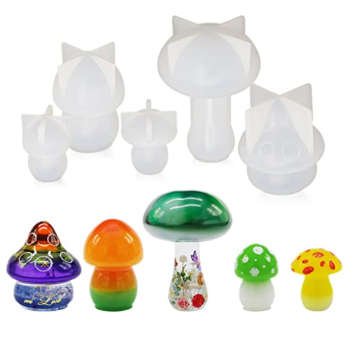 5 Sizes Mushroom Resin Molds Kit 38Pcs Silicone Mold Set for Epoxy Casting with 1 Hand Drill 2 Drill Bits 10 Key Rings 10 Screw Pins 10 Jump Rings DIY Keychain Charms House Oraments
