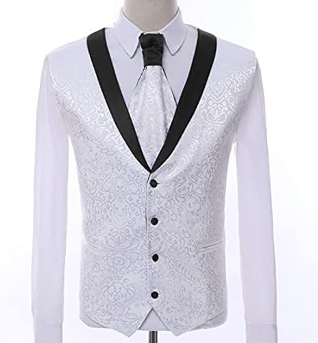 Paisley Slim Fit White Premium Floral Tuxedo Prom Wedding Groom 3 Pieces Suits - Image 2