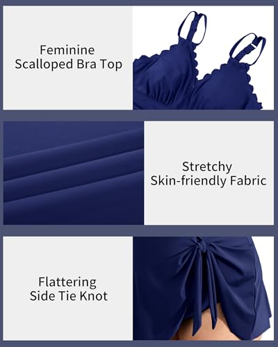 Image of Charmo Plus Size Swimsuit for Women Swim Dress Scalloped One Piece Tummy Control Bathing Suit Ruched Swim Suits