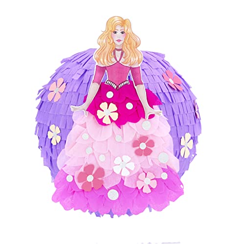 Grande piñata d'anniversaire pour enfants, garçons et filles – Princesse – Avec bâton – 100 % faite à la main en pâte à papier – Circonférence de 90 cm