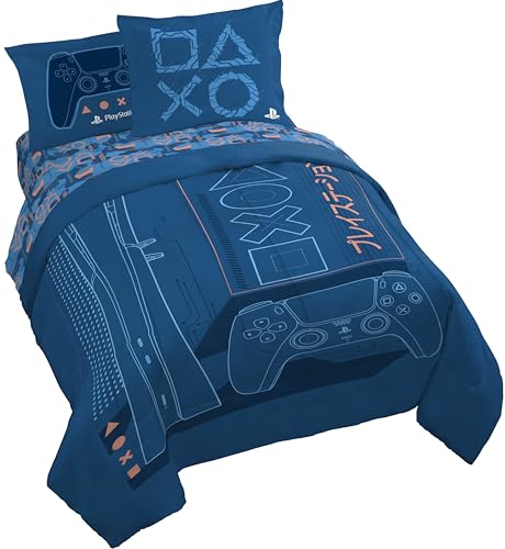 Image of Jay Franco Kids Bed Set, Blue, PlayStation, 7 Piece Queen | Cozy Soft Bedding for Stylish Room Decor with Comforter, Sheets & Pillow Covers